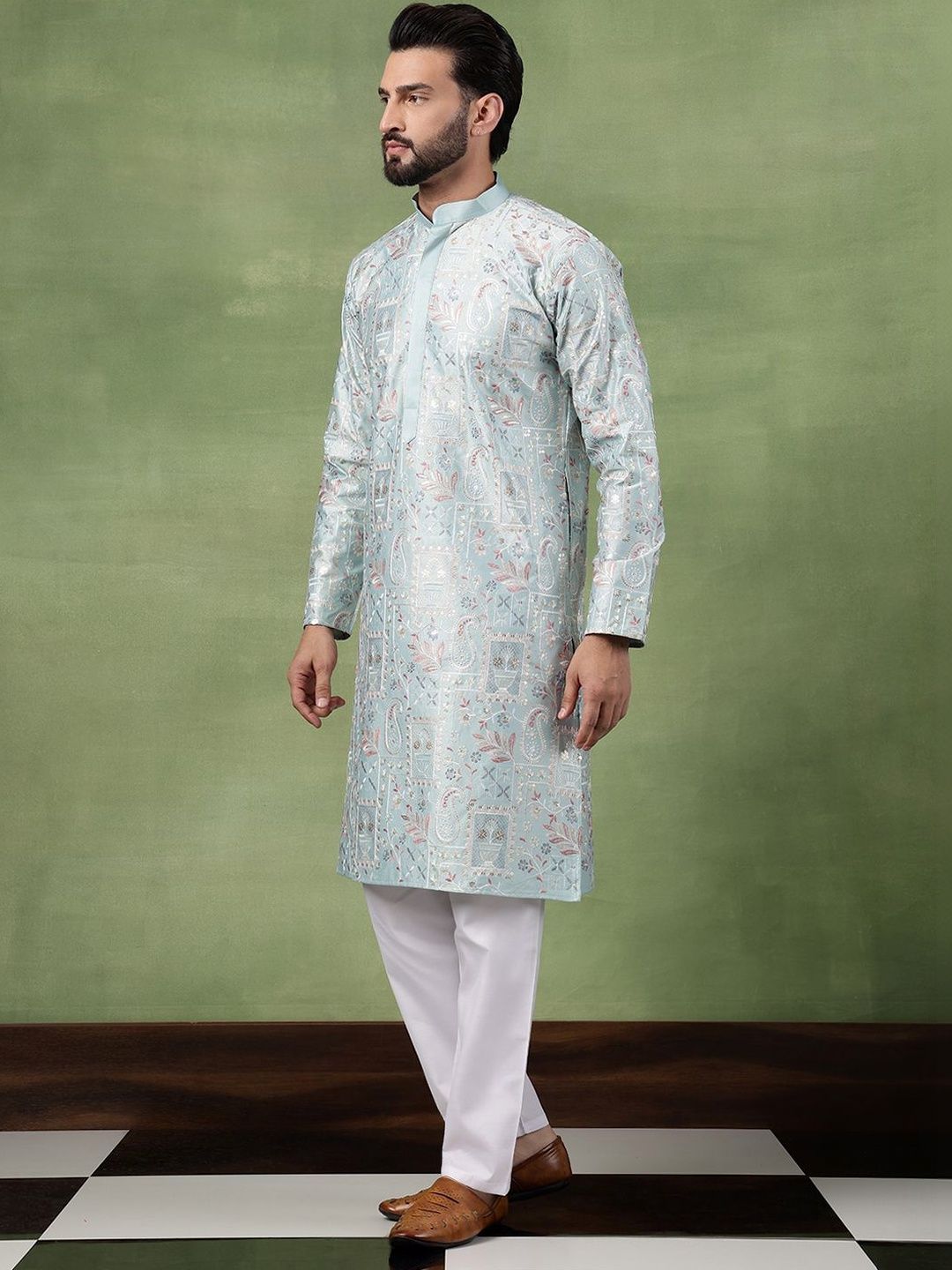 SOJANYA Lelaki Sulam Benang Kerja Kurta