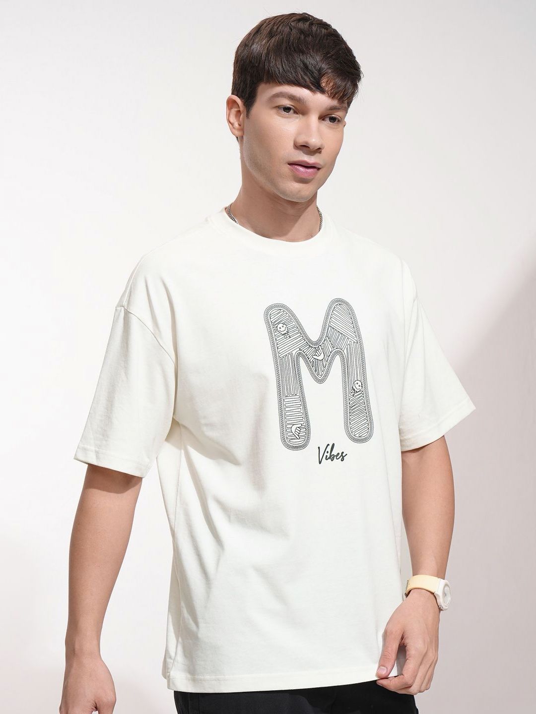 HIGHLANDER Men Typography Printed Round Neck Cotton Oversized T-shirt
