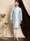 Motif Etnik Biru Anouk Tenunan Direka Jacquard Sutera Kurta Biasa dengan Churidar