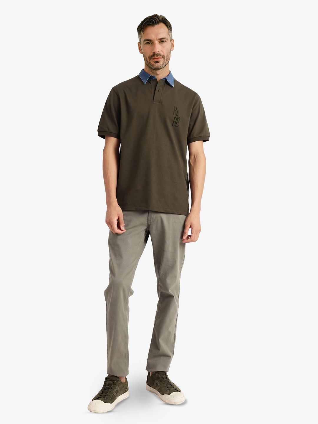 RARE RABBIT Men Solid Polo Collar Cotton T-shirt