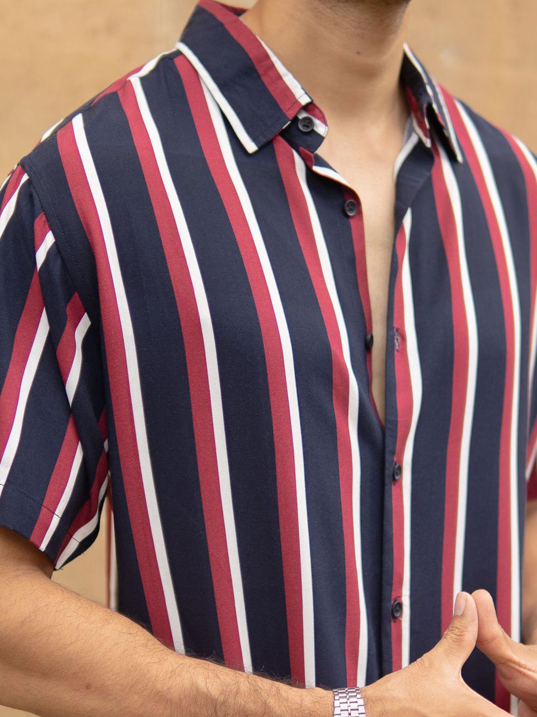 Powerlook Vertical Striped Short Sleeves Shirt