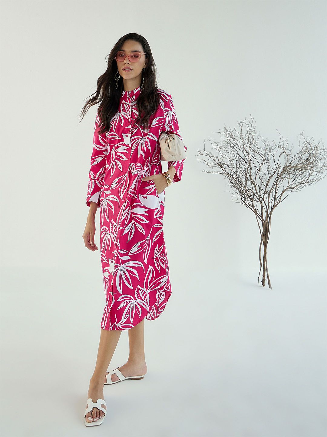 Pink Paprika by SASSAFRAS Women Conversational Printed A-Line Midi Dress