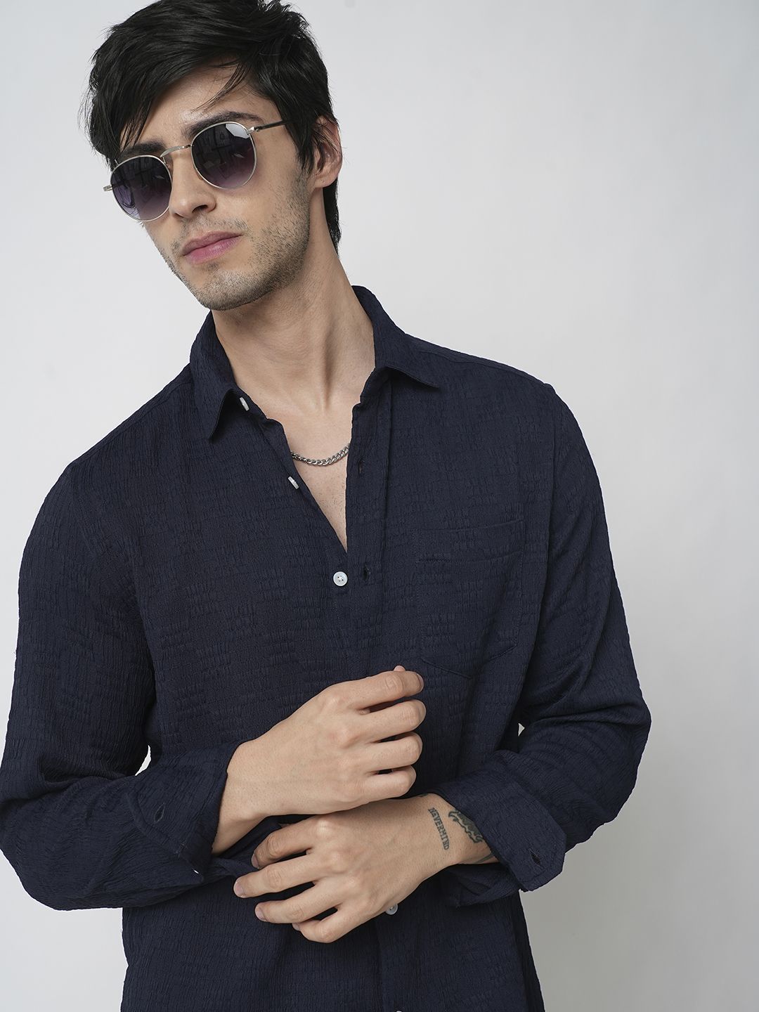 VASTRADO Men Classic Spread Collar Textured Casual Shirt