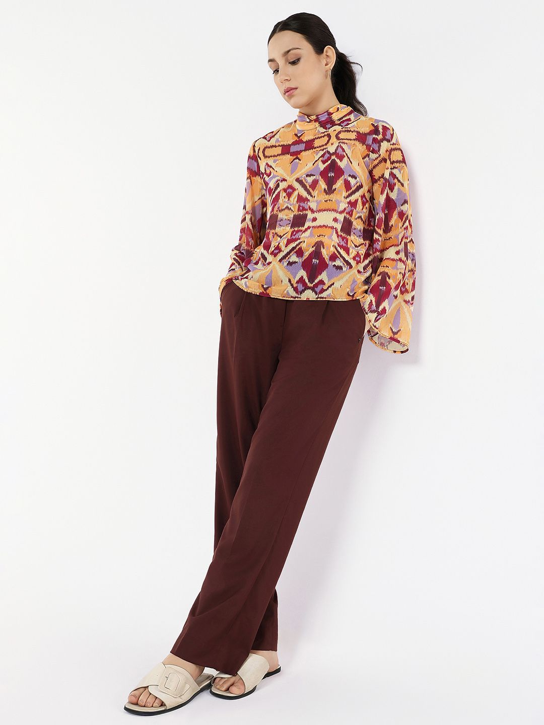 Rareism Print Cotton Lengan Berkelip Berat Kembali