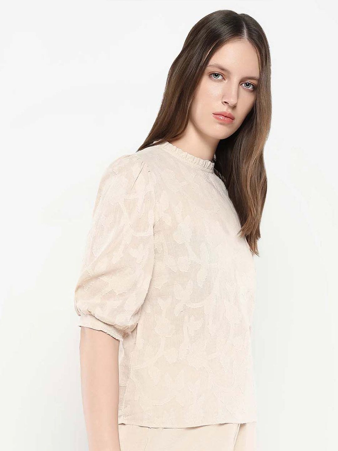 RAREISM Women Self Design Round Neck Cotton Top