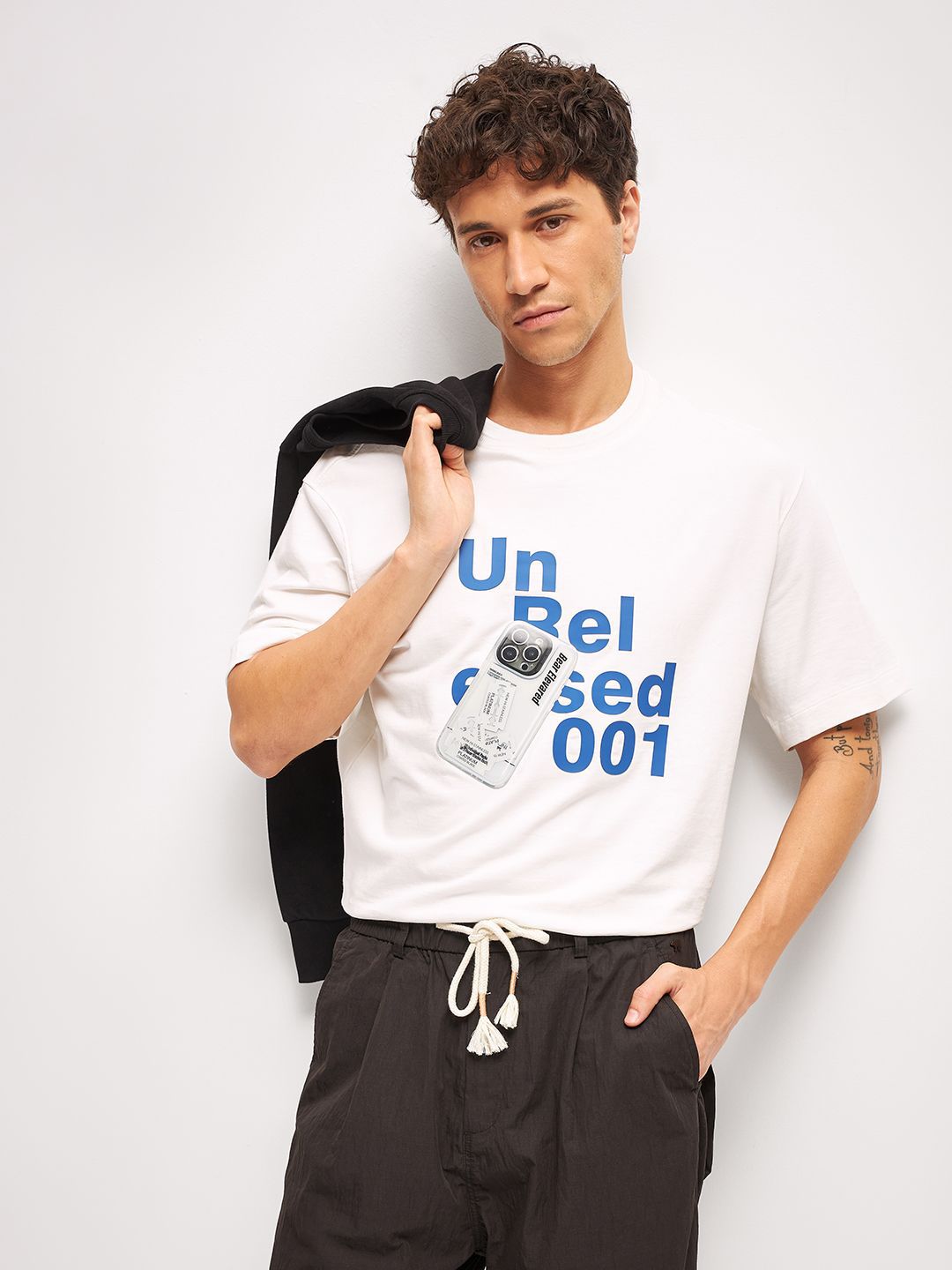 THE BEAR HOUSE Men Typography Printed Round Neck Cotton Oversized T-shirt