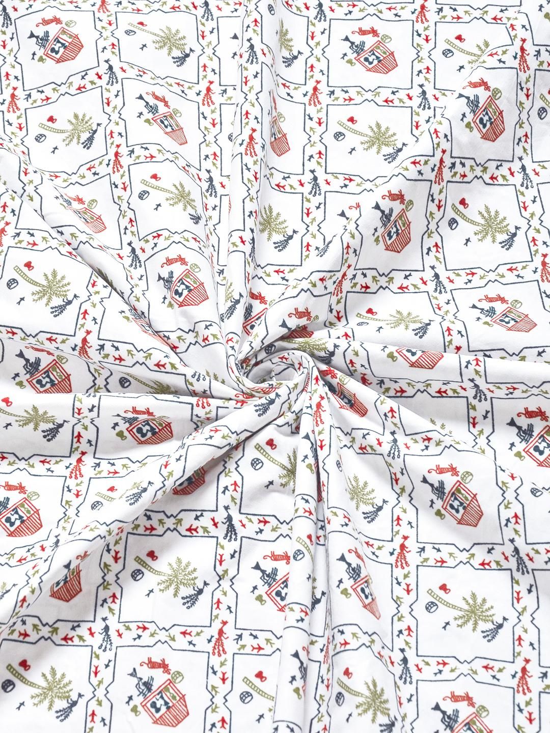 KLOTTHE White & Red Geometric Printed Fitted 300TC King Double Bed Sheet & 2 Pillow Cover