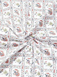 KLOTTHE White & Red Geometric Printed Fitted 300TC King Double Bed Sheet & 2 Pillow Cover