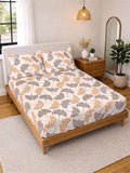 KLOTTHE Beige & Orange Floral 300 TC King Bedsheet with 2 Pillow Covers