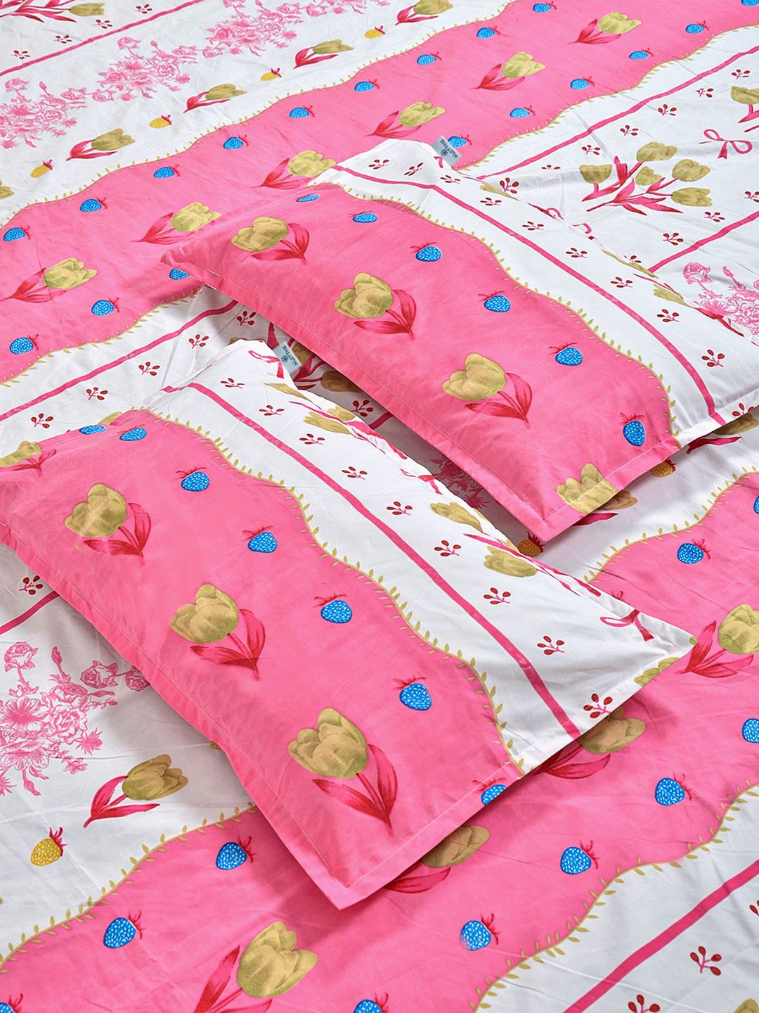 KLOTTHE Bunga Merah Jambu 300 TC Dilengkapi Cadar King Halus dengan 2 Sarung Bantal-98 x 89 inci