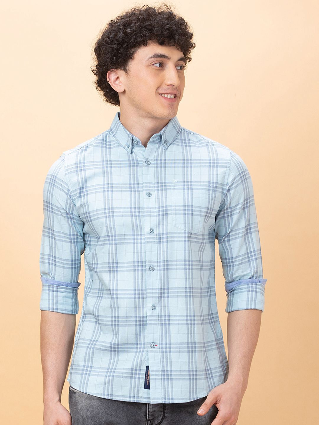 Being Human Men Classic Slim Fit Button-Down Collar Checked Cotton Casual Shirt