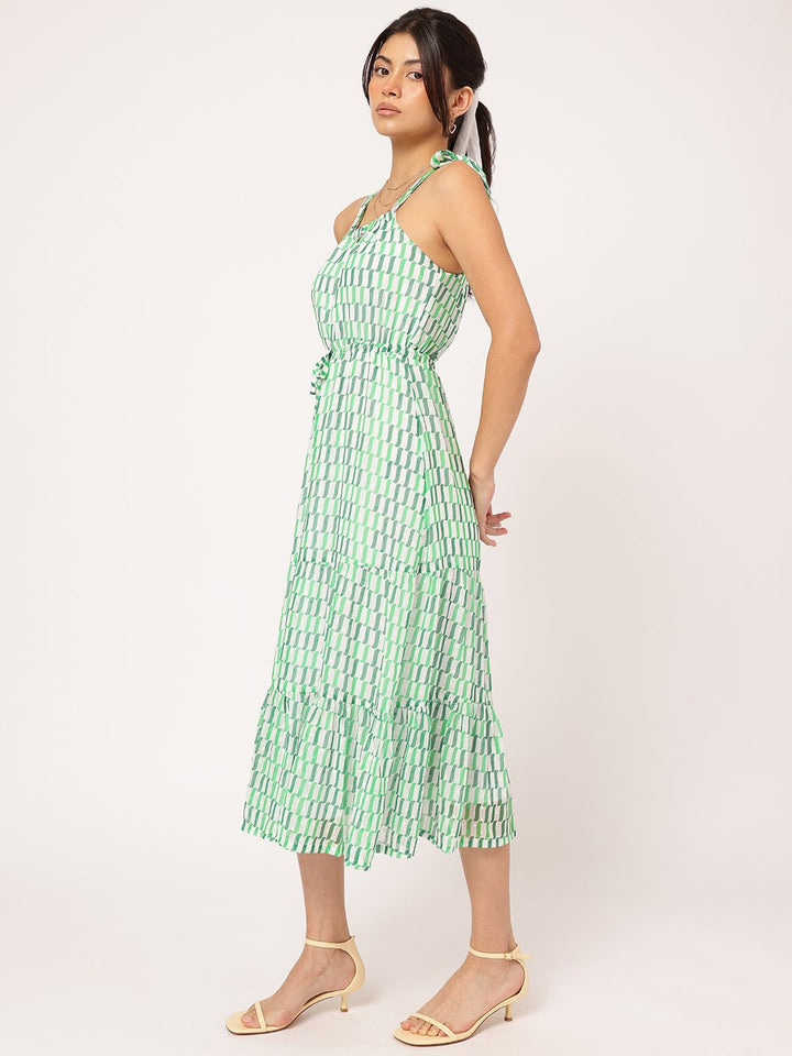 DressBerry Dreamy Delicate Tie-Up Printed Tiered Midi Dress