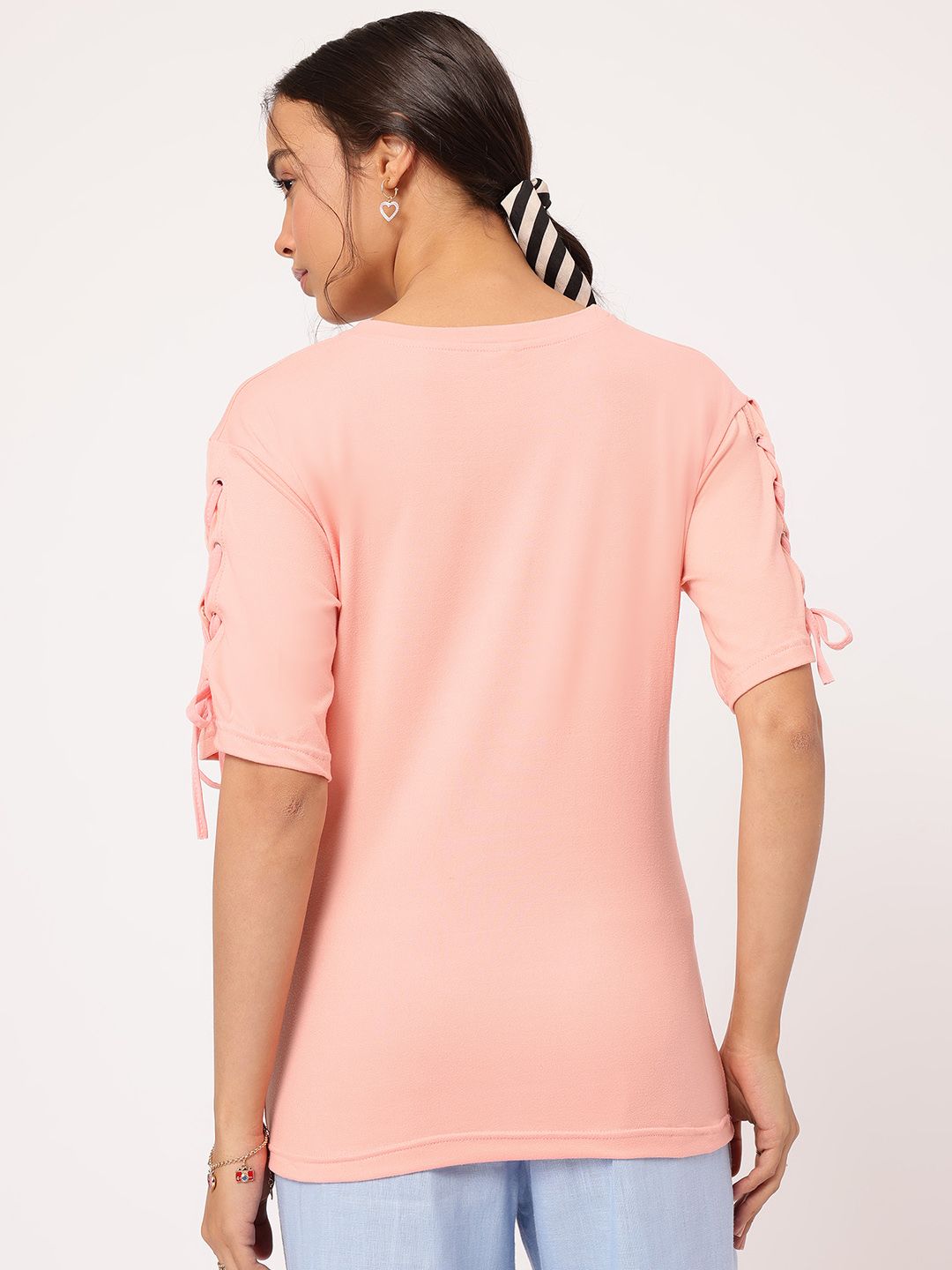DressBerry Tik Talk Printed Lace-Up Sleeves T-shirt