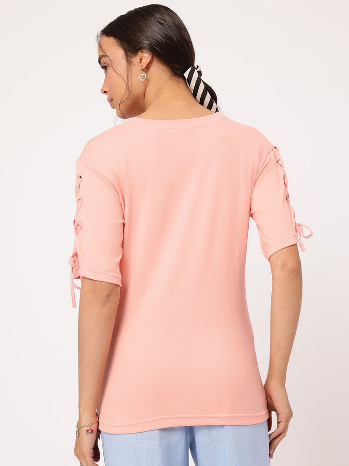 DressBerry Tik Talk Printed Lace-Up Sleeves T-shirt