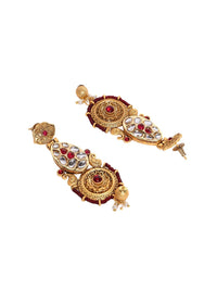 PANASH 22Ct Gold Plated Kundan Studded Floral Shaped Drop Earrings