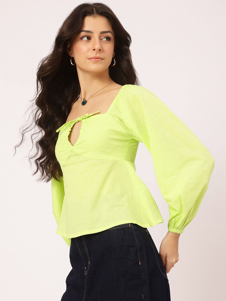 DressBerry Dobby Delight Smocked Puff Sleeve Top