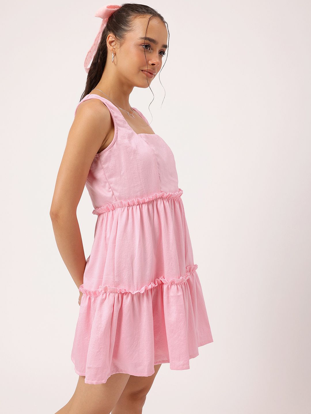 DressBerry Millennial Pink Tiered Mini Magic A-Line Dress