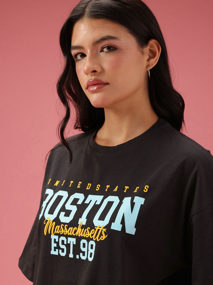 DressBerry Relaxed Fit Typography Printed Pure Cotton T-shirt