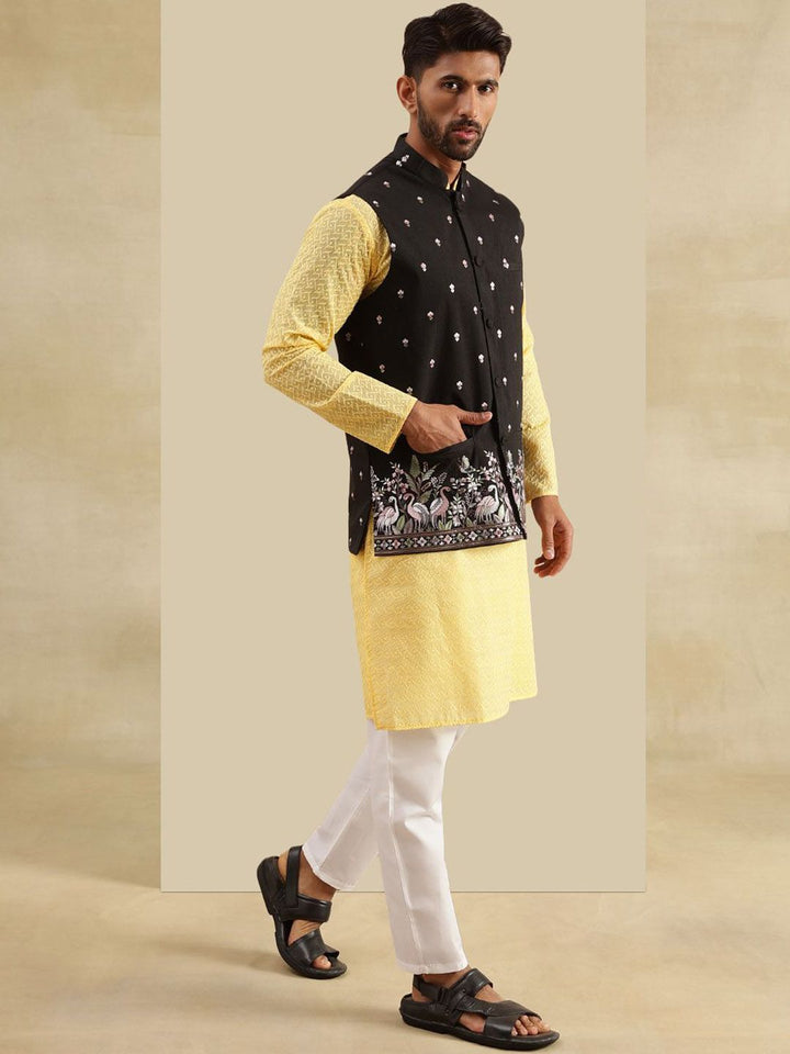 SOJANYA Kurta Lurus Sulam Geometrik Chikankari Kapas Tulen Dengan Piyama & Jaket