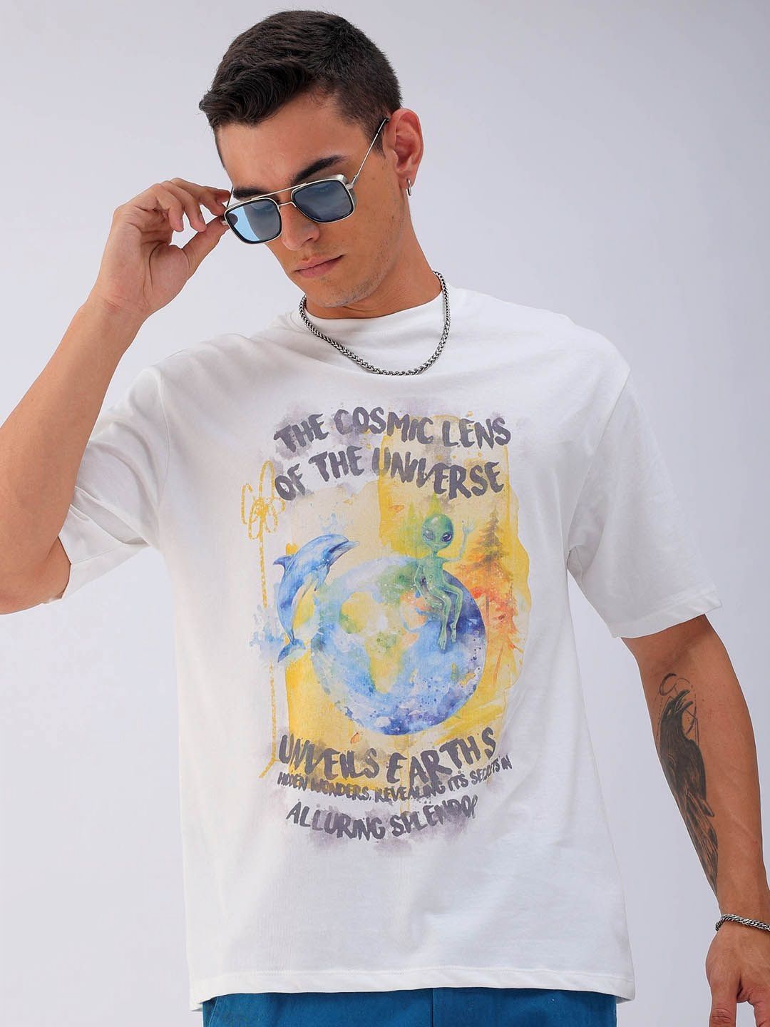 The Indian Garage Co Men Printed Raw Edge Boxy T-shirt