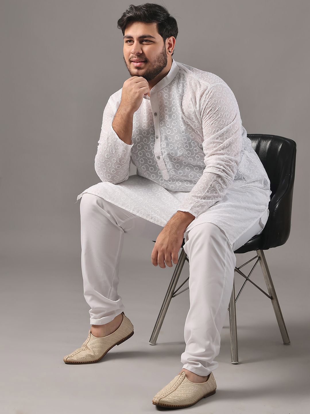 SOJANYA PLUS Plus Size Men Ethnic Motifs Embroidered Pure Cotton Kurta With Pyjamas