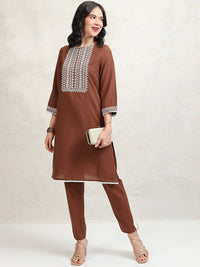 Vishudh Women Embroidered Regular Kurta with Trousers