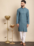 Motif Etnik Biru Anouk Bersulam Benang Berfungsi Kapas Tulen Kurta Lurus Dengan Churidar
