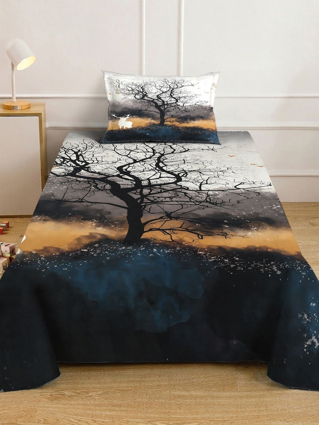 KLOTTHE Berbilang Warna & Hitam 400 TC Cadar 7D Single dengan 1 Sarung Bantal