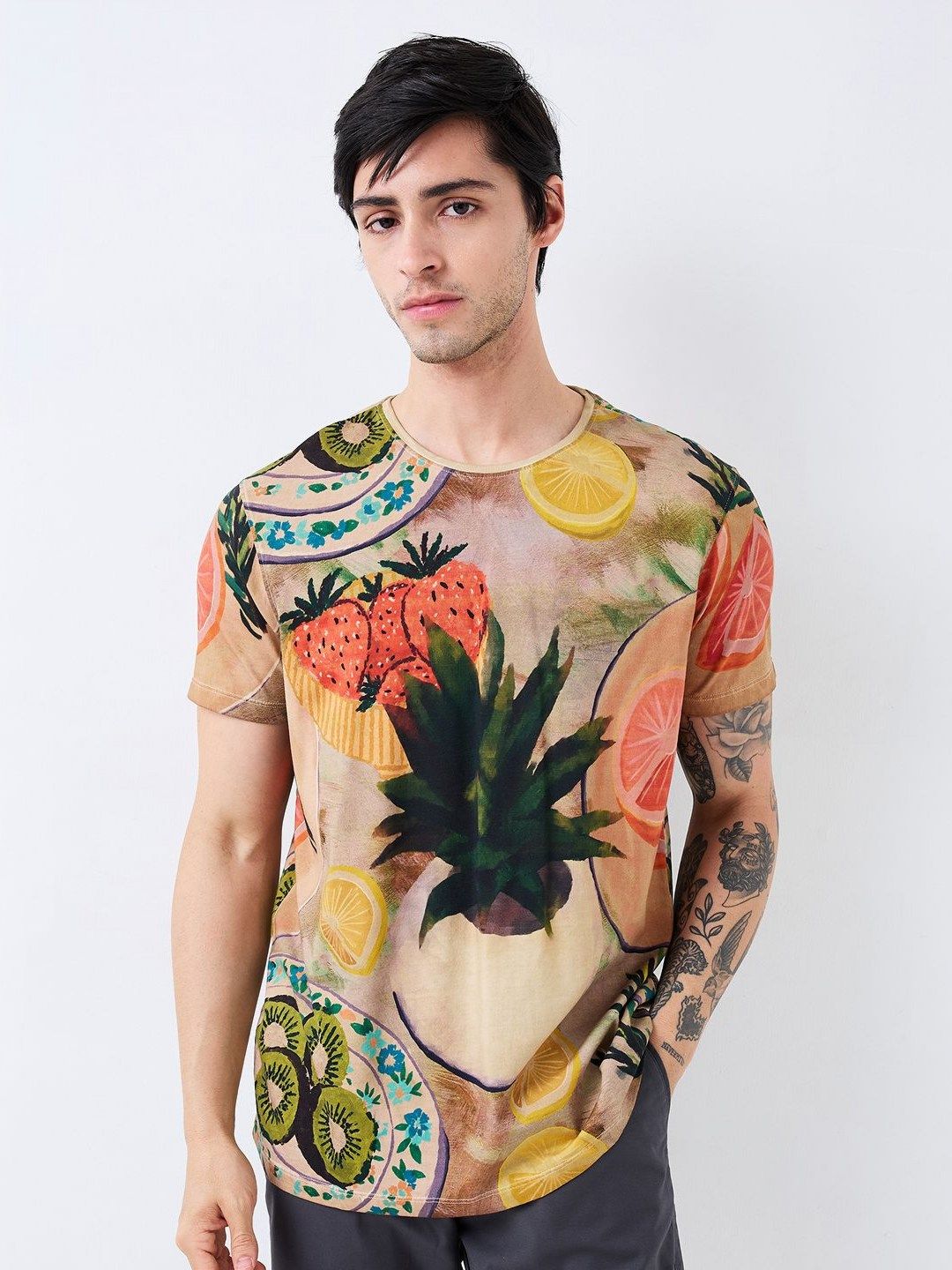 SPYKAR Men Graphic Printed Round Neck Cotton Slim Fit T-shirt