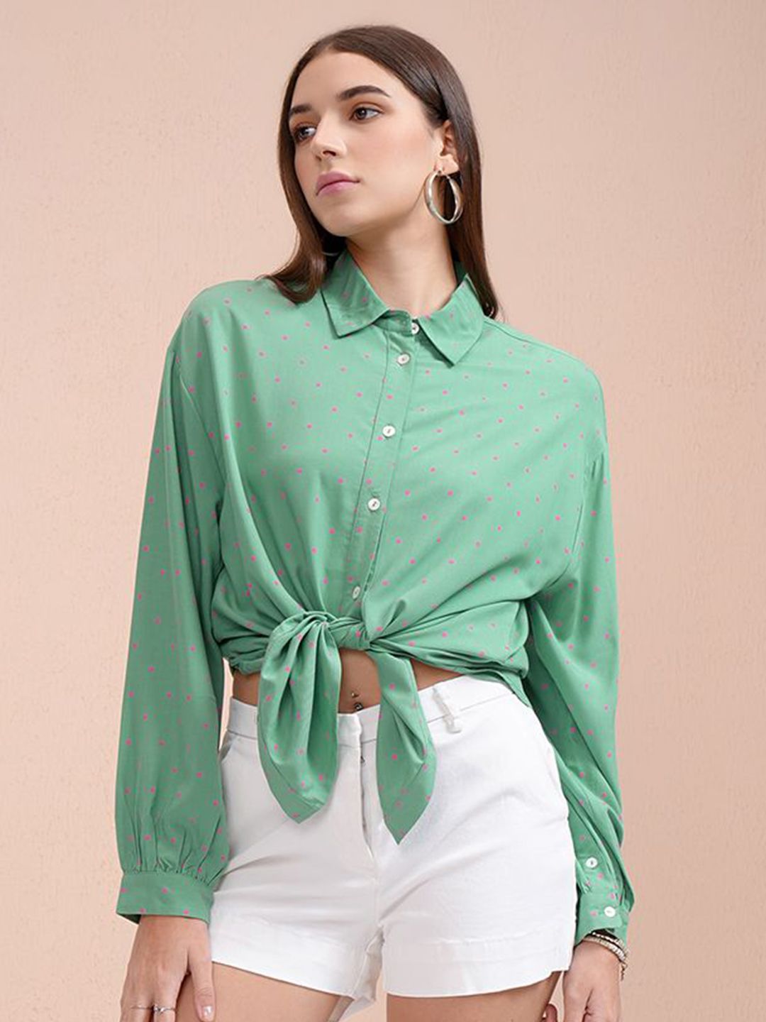 Tokyo Talkies Women Printed Drop Shoulder Button Down Shirt