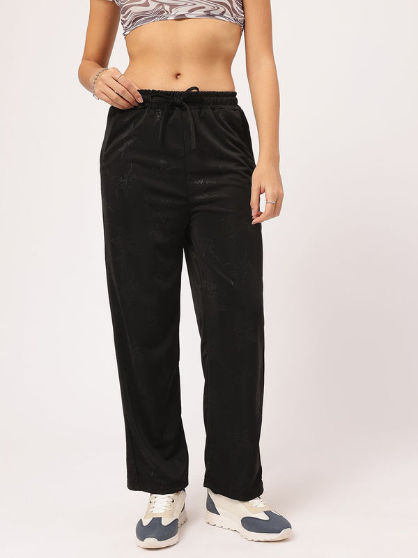 Wanita pakaian hitam bertekstur bertekstur santai joggers