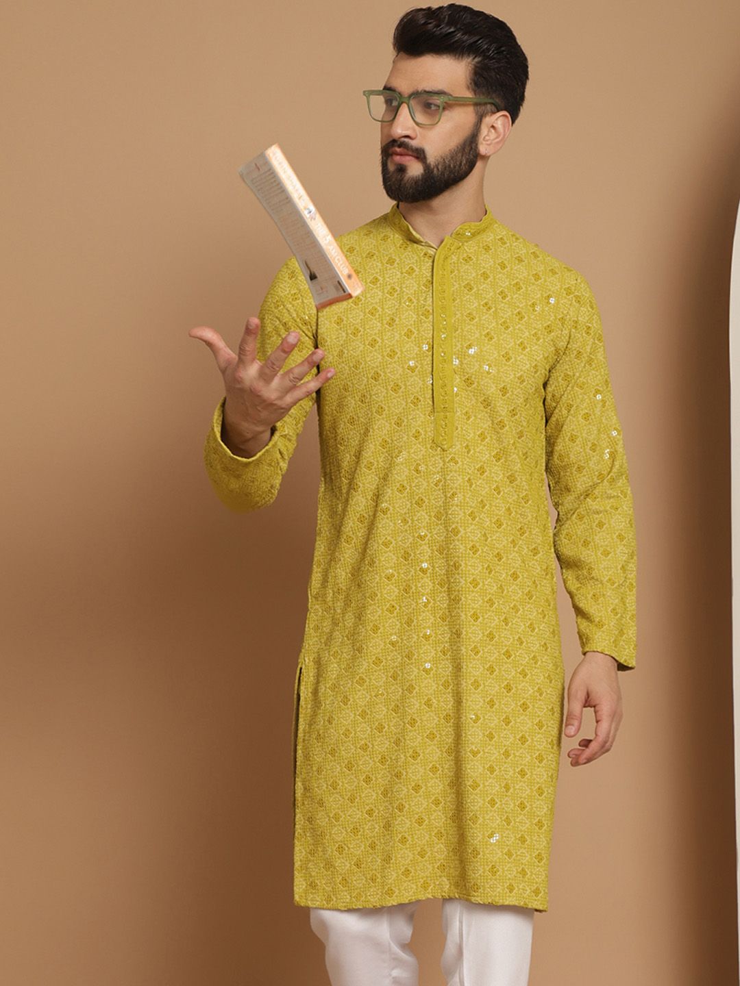 Kurta Kerja Benang Motif Etnik Hijau Lelaki Anouk