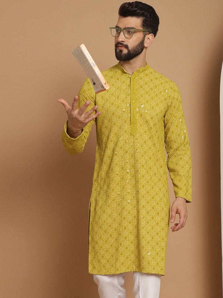 Anouk Men Green Ethnic Motifs Thread Work Kurta