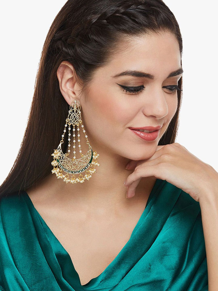 Anouk Gold Plated Cubic Zirconia Studded Crescent Shaped Chandbalis