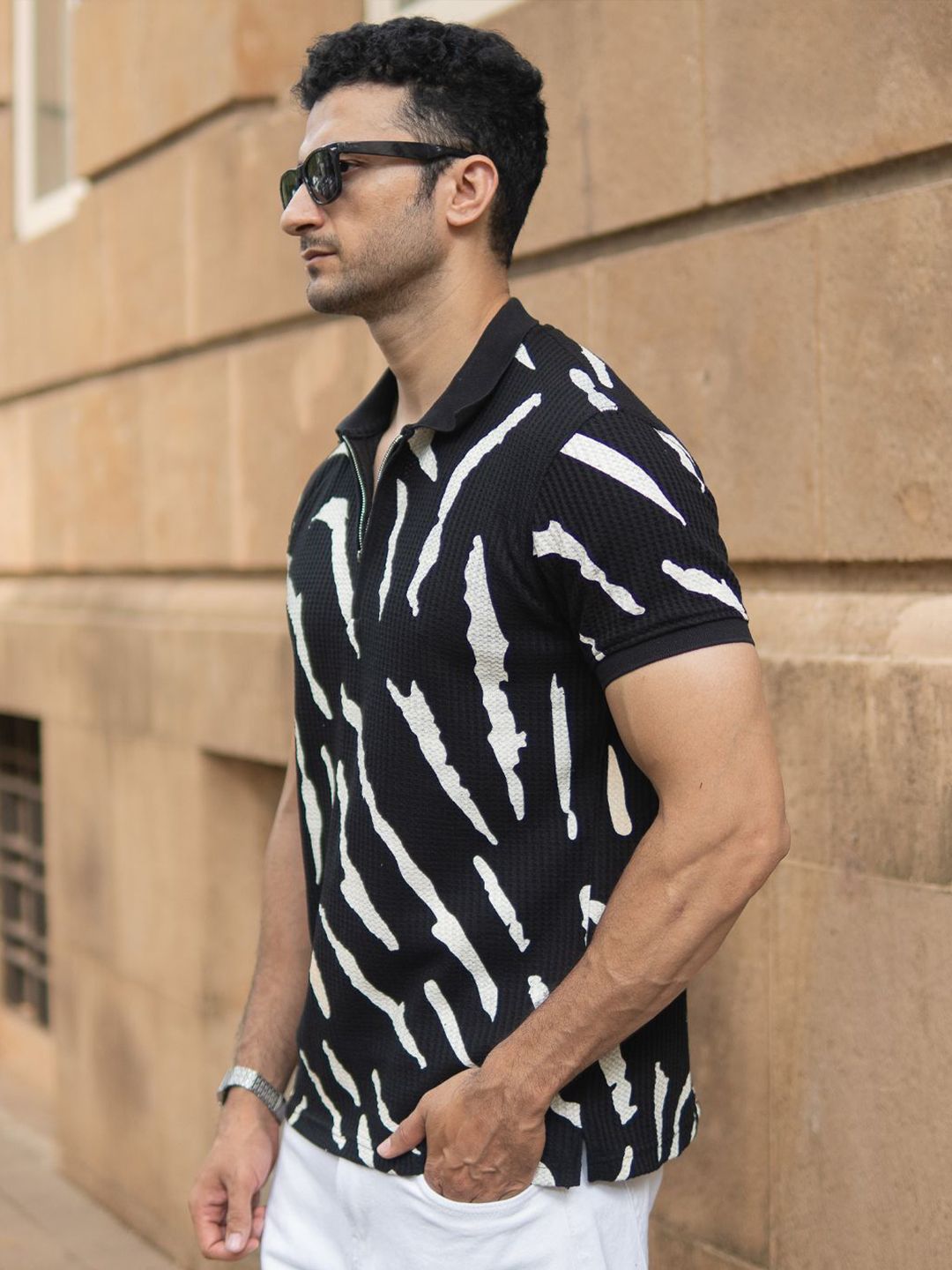 Powerlook Men Abstract Printed Polo Collar T-shirt