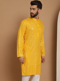 Anouk Lelaki Mustard Motif Etnik Kuning Kurta Kerja Benang