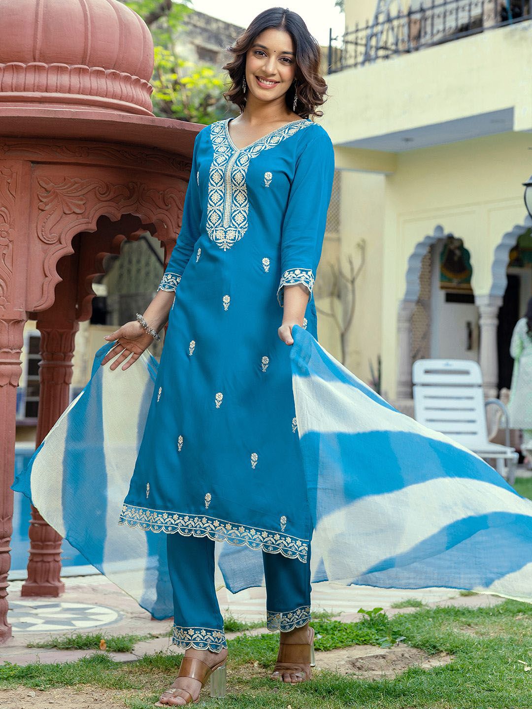 KALINI Women Ethnic Motifs Embroidered Regular Sequinned Kurta