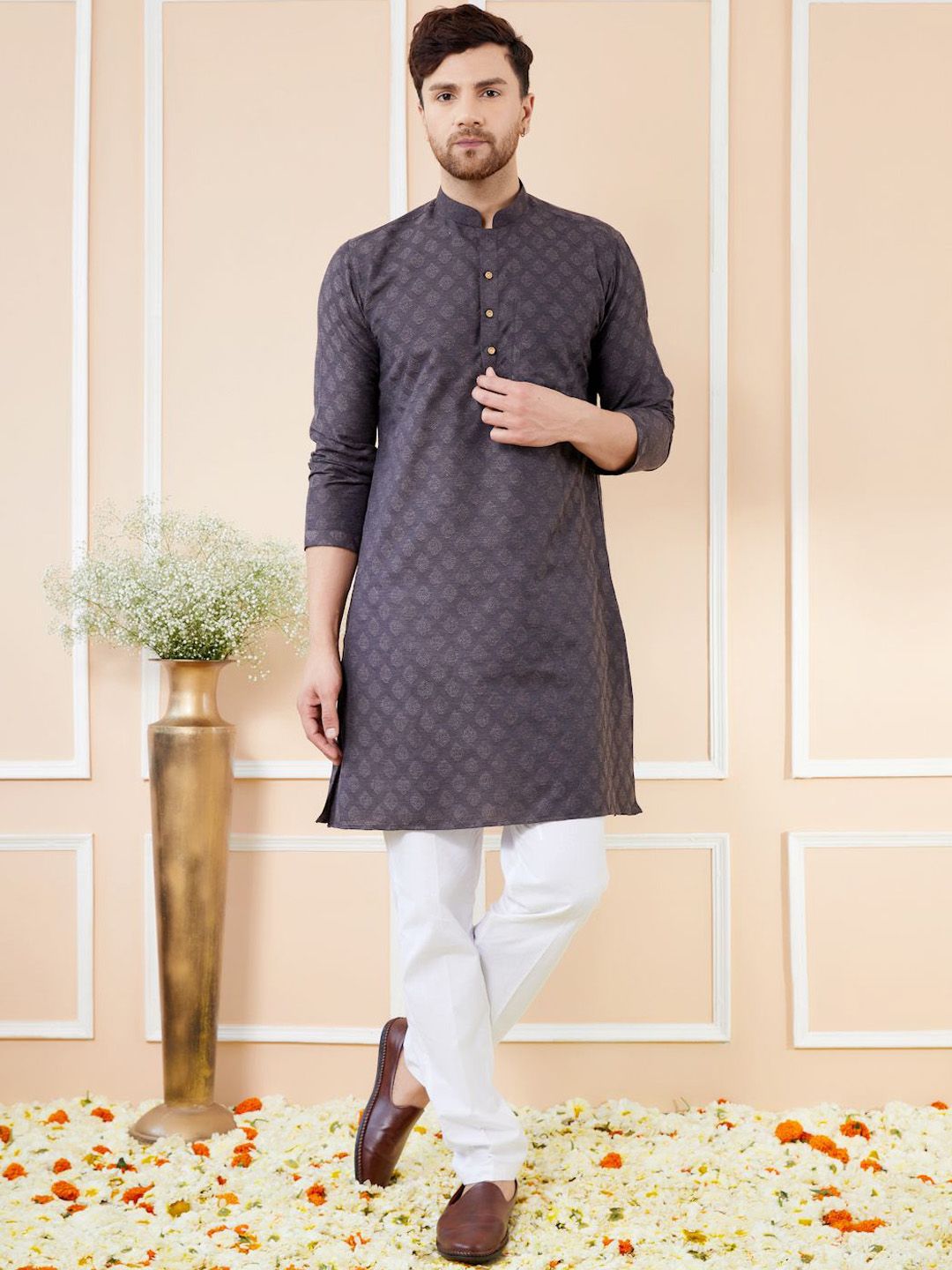 See Designs Ethnic Motifs Woven Design Long Sleeves Straight Kurta & Pyjama