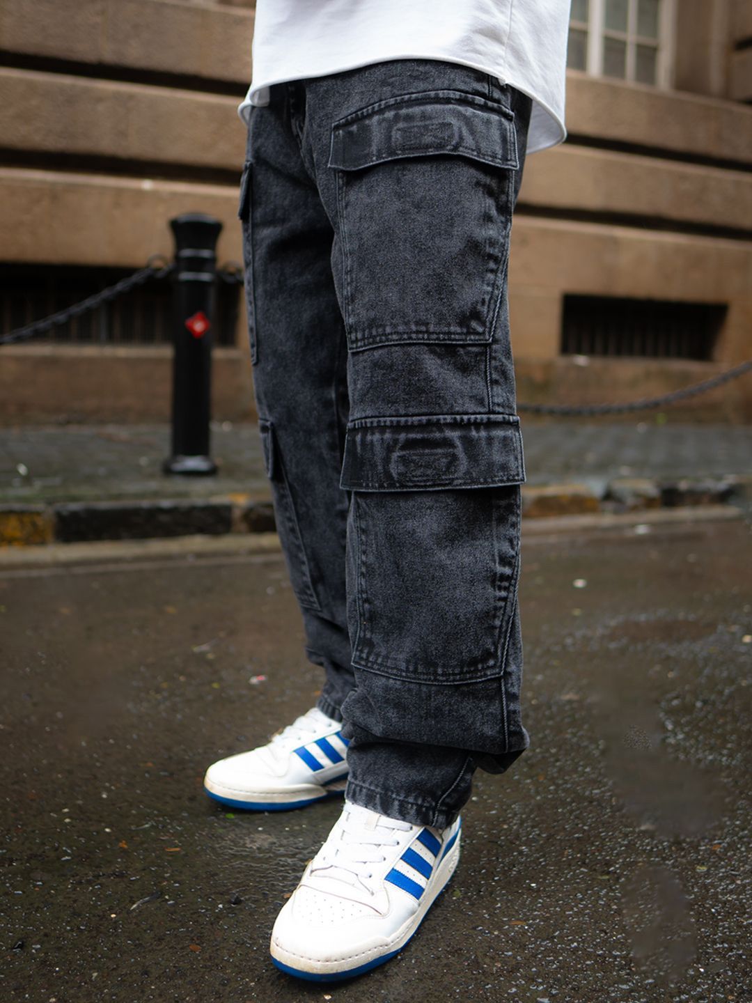 Powerlook Men Loose Baggy Fit Pure Cotton Denim Cargos
