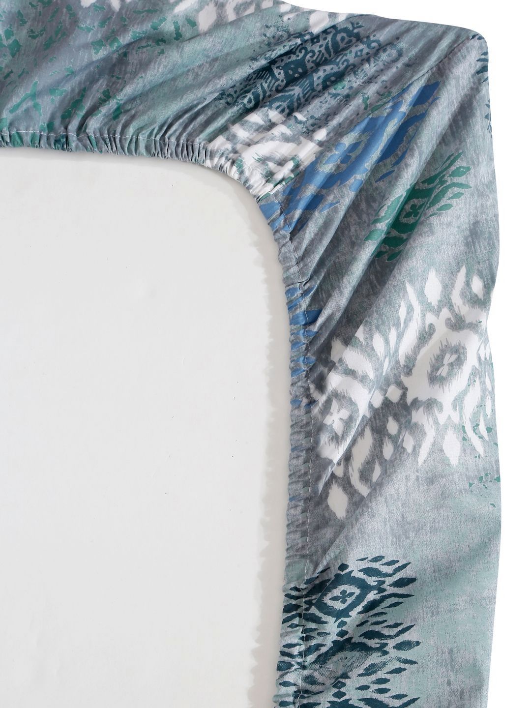 Myntra Elegant Homes Grey & Blue Ethnic Motifs 400 TC King Bedsheet with 2 Pillow Covers
