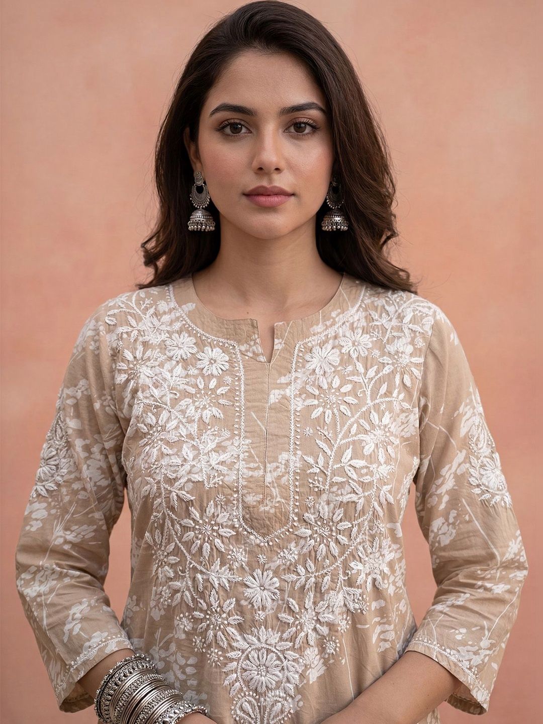 Kurta Sulam Benang Sulam Wanita Rumah Chikankari