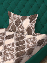 KLOTTHE Brown Floral Printed Fitted 300 TC Woolen Single Bedsheet With 1 Pillow Cover