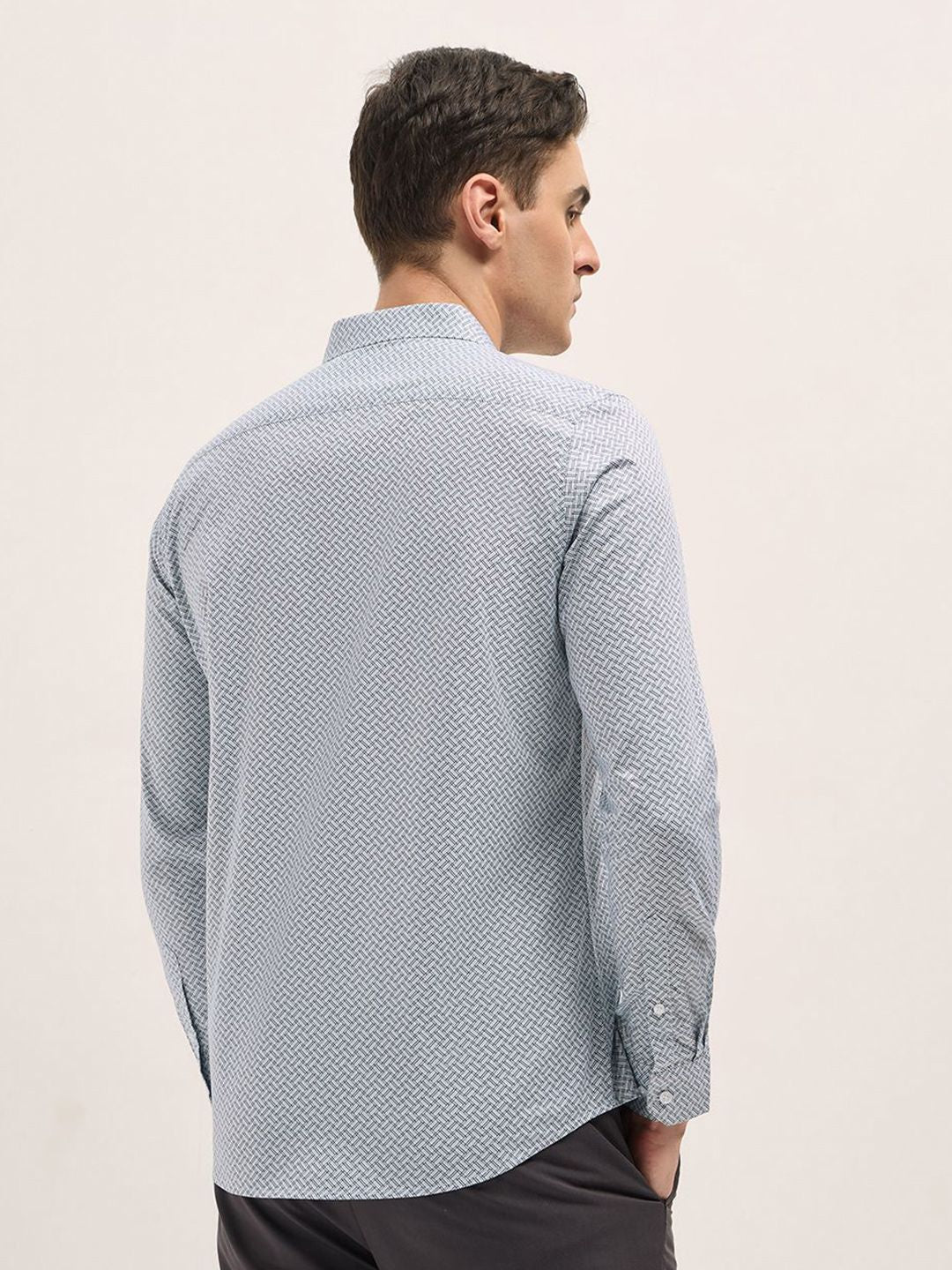 THE BEAR HOUSE Men Spread Collar Geometric Printed Pure Cotton Tailored Fit Formal Shirt