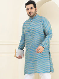 SOJANYA Plus Ethnic Motifs Woven Design Mandarin Collar Long Sleeves Straight Kurta