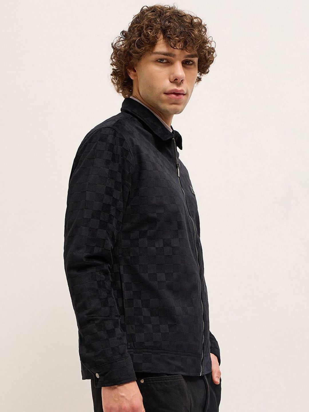 THE BEAR HOUSE Men Checked Lightweight Outdoor Open Front Jacket