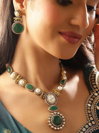 Priyaasi Gold Plated Ad Studded & Pearls Beaded Jewellery Set