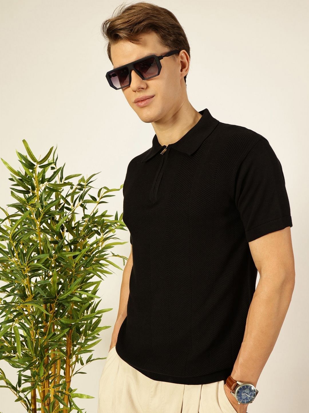 Thomas Scott Men Bio Finish Solid Polo Collar Cotton T-shirt