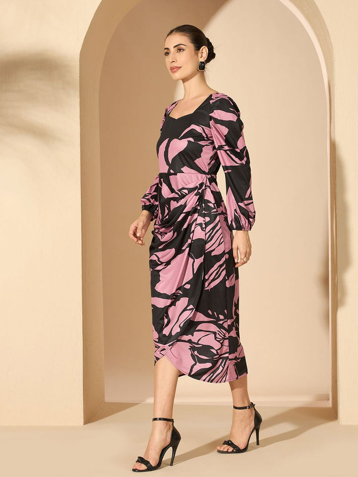 Antheaa Women Abstract Printecd Sheath Midi Dress
