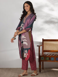 Libas Floral Printed Thread Work Straight Kurta with Trousers & Dupatta