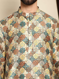 Anouk Ethnic Motifs Printed Band Collar Kurta with Churidar